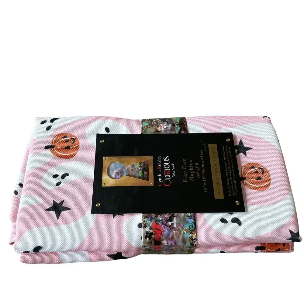 Cynthia Rowley Halloween PINK GHOST Dinner Napkins 18x18 Set of 6 Spooky NEW